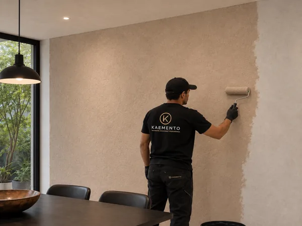 Aplicación de Micro Coat con rodillo sobre un muro beige