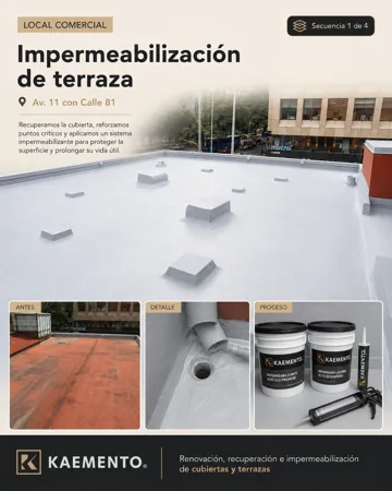 Recuperación de cubierta comercial. Pieza visual KAEMENTO de impermeabilización